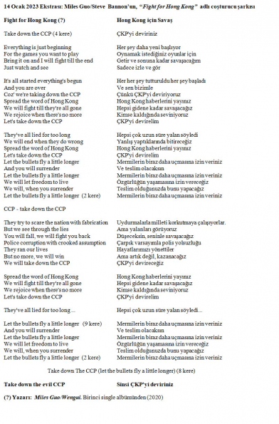 Hong Kong için Savaş - Güftesisi