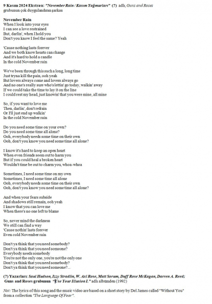 Kasım Yağmurları - Sözleri