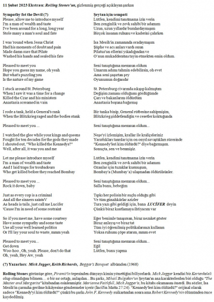 Şeytan için Sempati - Güftesi