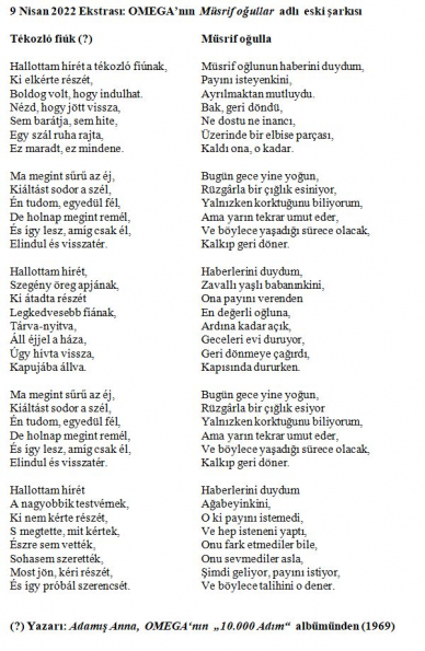 Müsrif Oğul - Güftesi